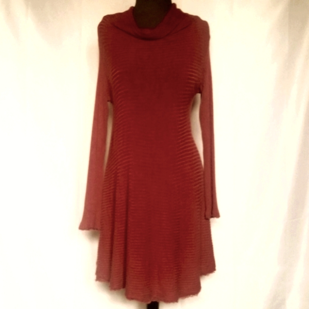 Free People Burnt Orange Ribbed Split/ Open Back Dress, Size S
